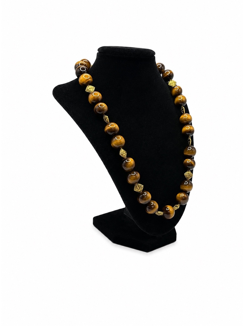 Jewelry By GG Brown AAA Tigers Eye with Gold Pewter Accents 11" Beaded Necklace - Picture 3 of 3